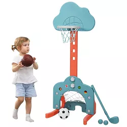 3-in-1 Kids Basketball Hoop Set Adjustable Sports Activity Center w/ Balls Green