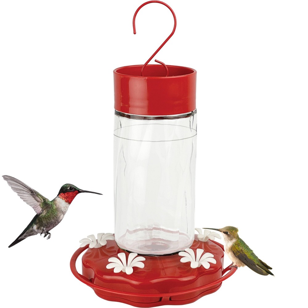 Nature's Way 20oz Scarlet Swirl Glass Hummingbird Feeder: Easy Clean, Weather-Resistant, 5 Feeding Stations