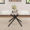 SEVOBAL Dining Tables 63" Modern White Marble Tempered Glass Dining Table with Black Metal Fork Legs Easy to Clean, Black, 63"*35.4"*30" - 3 of 4