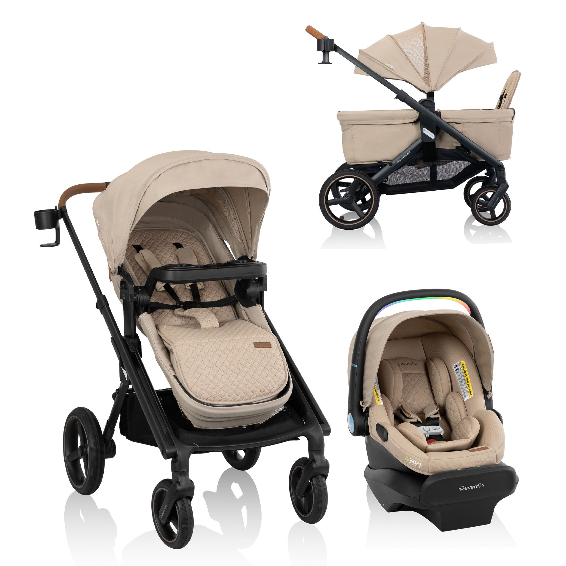 Evenflo Transformer Travel System and Stroller Wagon with LiteMax NXT Infant Seat with SS - Travertine