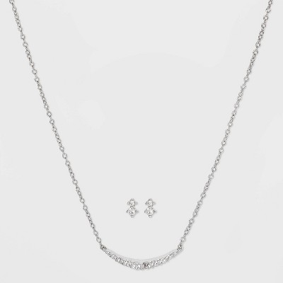 Silver Plated Cubic Zirconia Bar Chain Necklace - A New Day™ Silver