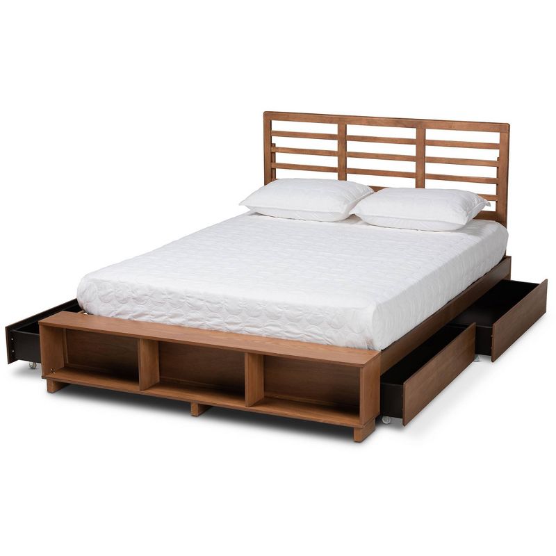Full 4 Drawer Milana Modern Wood Platform Storage Bed Walnut/Brown - Baxton Studio, 3 of 13