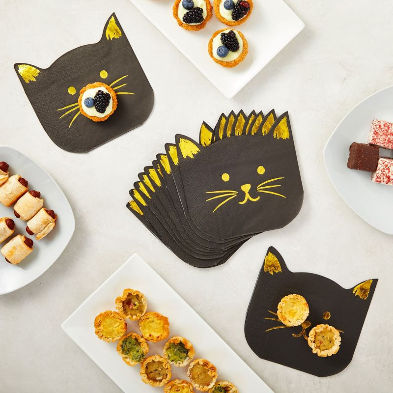 Blue Panda 50 Pack Disposable Black Napkins with Cats and Gold Foil Accents for Birthday Party, Halloween Dinner, Cocktails (6.5 x 6.2 In), 2 of 6
