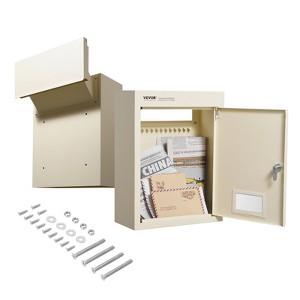 VEVOR Through The Wall Drop Box, Heavy Duty Steel Through the Wall Mailbox with 2.8-7.9" 13" Combination Lock, 12.5x6.3x16.9" Mail Drop Box, Beige - 1 of 4