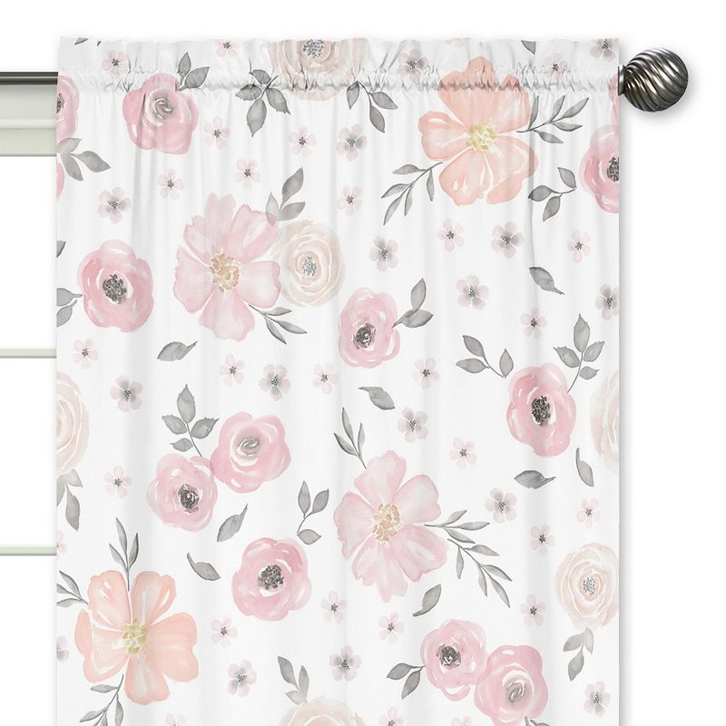 Sweet Jojo Designs Window Curtain Panels 84in. Watercolor Floral Pink and Grey, 3 of 6