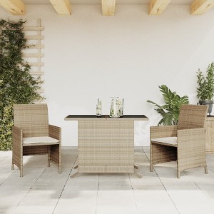 vidaXL 3 Piece Bistro Set with Cushions Beige Poly Rattan - 1 of 4