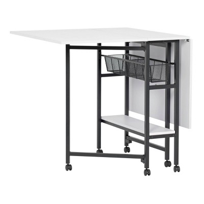 Black and White Metal Folding Craft Table with Storage