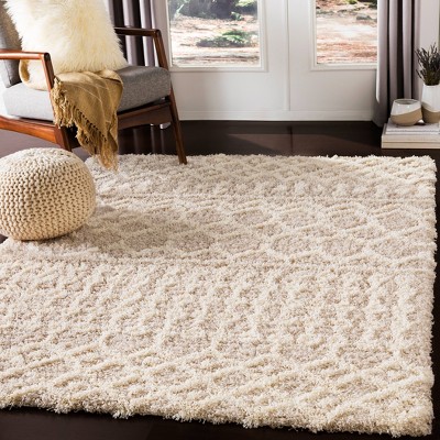 Beige and Off-White Global Shag Wool Rug