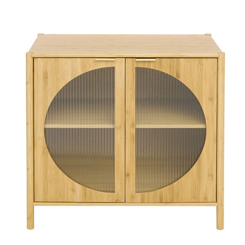 Aash 2-Doors Solid Bamboo Storage Cabinet,MDF Composite Circle-Shape Doors Farmhouse Storage Cabinet With 1 Adjustable Inner Shelves-The Pop Maison, 3 of 11
