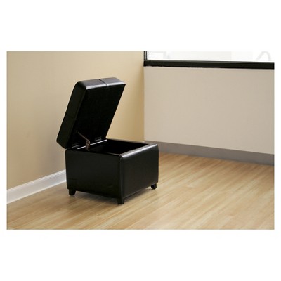 Baxton Studio Black Leather Storage Cube Ottoman with Wooden Legs