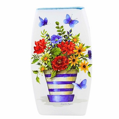 Stony Creek 8.0 Inch Dutch Florals Pre-Lit Glass Med Accent Flowers Butterflies Pot Novelty Sculpture Lights