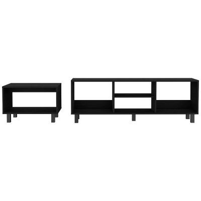 Vynxaria 2 Piece Living Room Set with TV Stand and Coffee Table, Black Finish