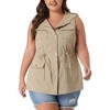 Agnes Orinda Women's Plus Size Utility Sleeveless Anorak Cargo Drawstring Fashion Vests - 2 of 4
