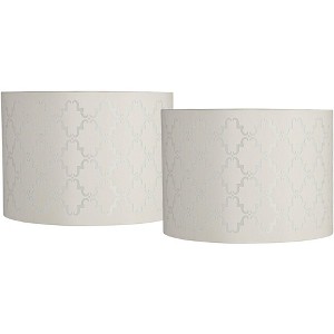 Springcrest Set of 2 Drum Lamp Shades Quatrefoil Laser Cut Medium 14" Top x 14" Bottom x 10" High Spider Harp and Finial Fitting - 1 of 4