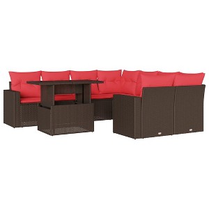 vidaXL 9 Piece Garden Sofa Set with Cushions and Table Poly Rattan - Brown without storage - 1 of 4