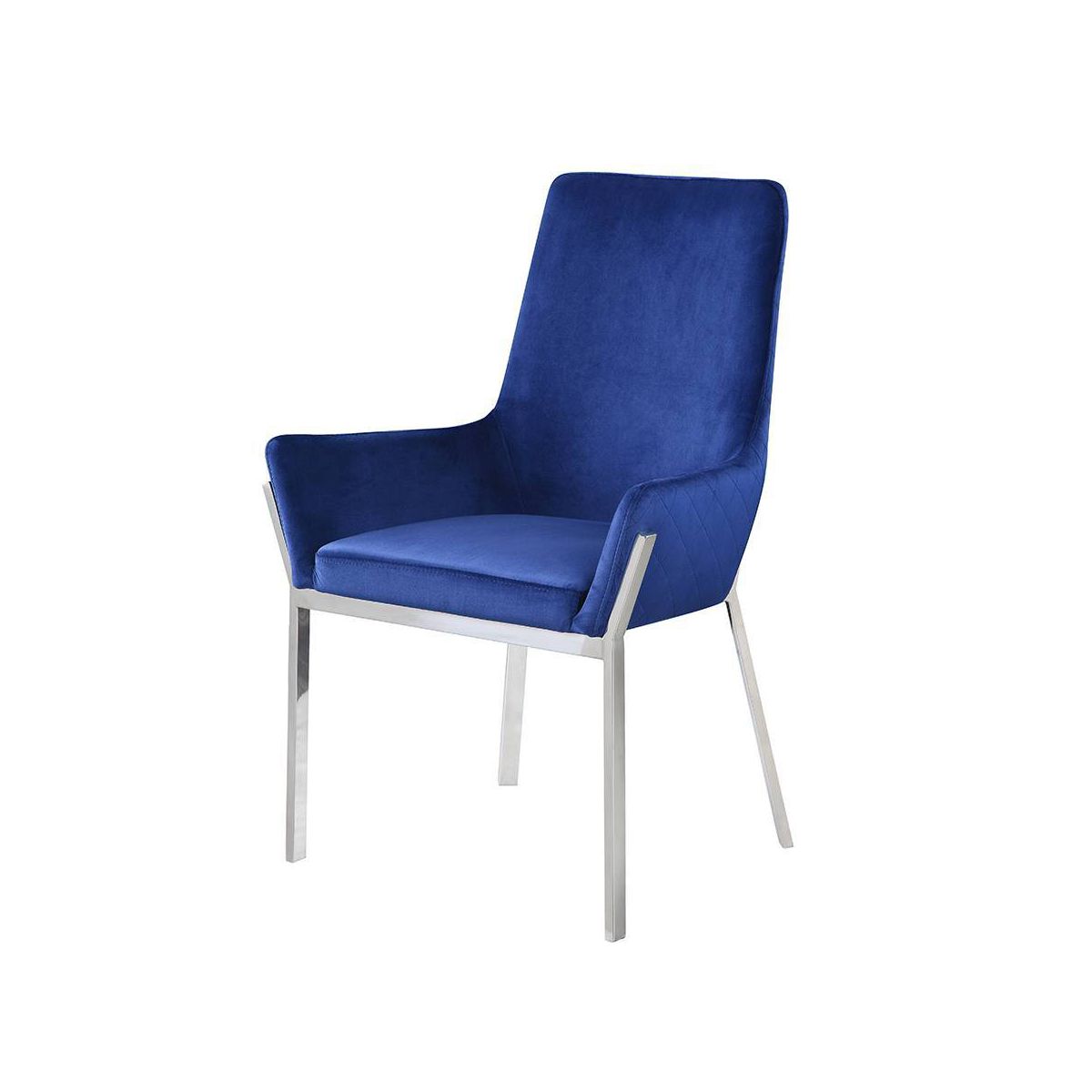 Set of 2 25" Cambrie Dining Chairs: Mirrored Silver, Blue Velvet Upholstery - Acme Furniture - thumbnail 5