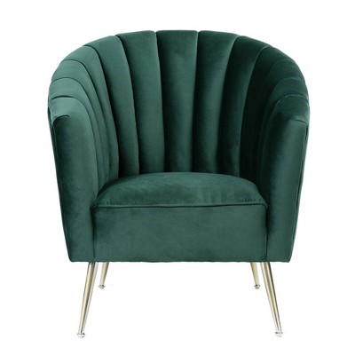 Rosemont Barrel Velvet Accent Chair in Lush Green with Gold Legs