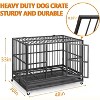 Heavy Duty Dog Crate - Indestructible Metal Kennel with Wheels & Double Doors, 33" High Anxiety Pet Cage with Removable Tray for Large Dogs - Black - 3 of 4