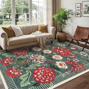 Washable Area Rugs for Living Room, Floral Rug for Bedroom, Soft Low Pile Non Slip Throw Rugs - 1 of 4