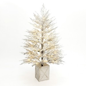 LuxenHome 5Ft Pre-Lit Snowy Artificial Christmas Tree with Warm White Lights in Rustic MgO Crate Brown - 1 of 4