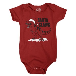Santa Claws Baby Bodysuit Funny Sarcastic Xmas Dino Graphic Novelty Jumper For Infants - Crazy Dog Baby Bodysuit Gift For Christmas Red 18 Months - 1 of 4