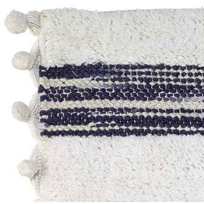 Blue and White Cotton Seashell Embroidered Bath Rug