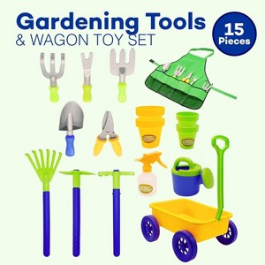 4E's Novelty 15 Piece Gardening Tools & Wagon Toy Set, Outdoor Toys for Kids - 1 of 4