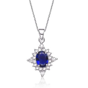 Guili Sterling Silver White Gold-Plated Pendant Necklace with Brilliant CZ in Blue, Green, or White—A Stunning, Timeless Piece for Any Occasion. - 1 of 4