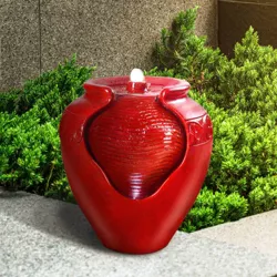 16.93" Glazed Pot Outdoor Floor Fountain with LED Lights - Teamson Home