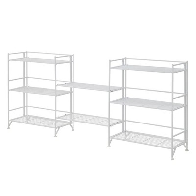 Breighton Home Xtra Storage 3 Tier Wide Folding Metal Shelves with Set of 2 Extension Shelves in White