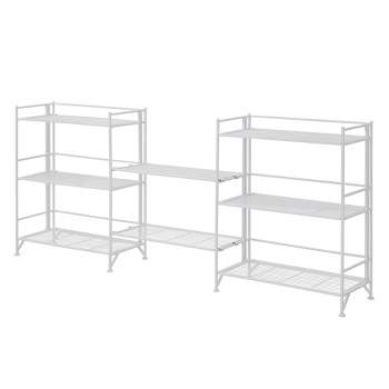 Breighton Home 32.5" Extra Storage 3 Tier Wide Folding Metal Shelves with Set of 2 Extension Shelves White