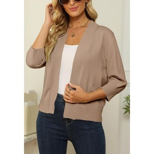Women's 3/4 Sleeve Open Front Cropped Cardigan Sweater Elegant Shrugs for Women - 1 of 4
