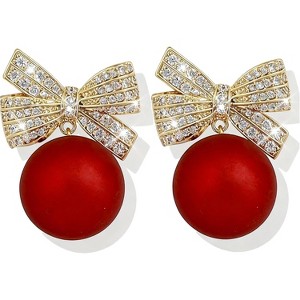 Rhinestone & Pearl Bow Earrings for Women, Christmas Holiday Jewelry Gifts. - 1 of 4