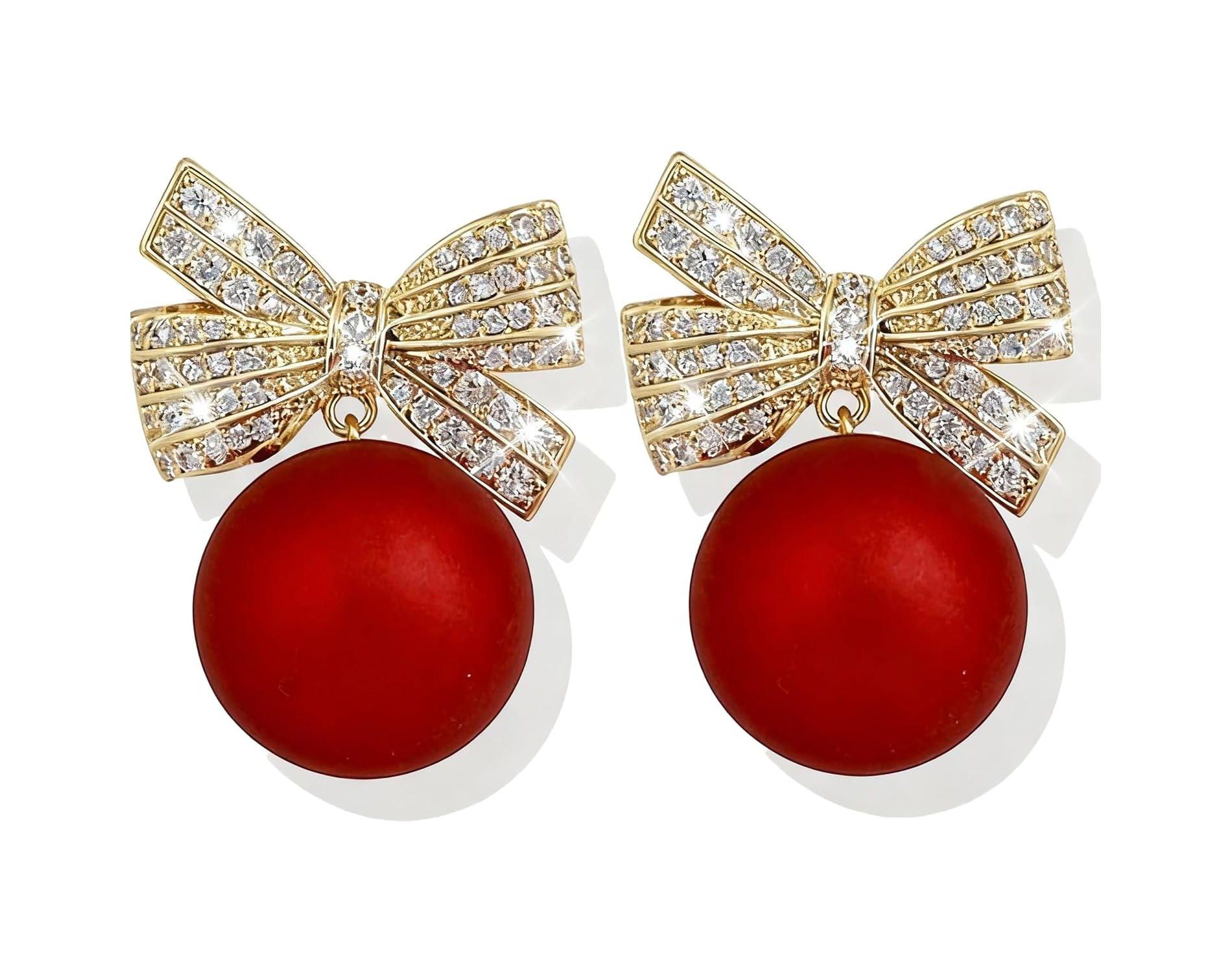 Rhinestone & Pearl Bow Earrings for Women, Christmas Holiday Jewelry Gifts.