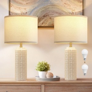 GTCLIGHTING 24.8" Modern Ceramic Bedside Lamp Set of 2, 3 Color Temperature Bulbs Included - Farmhouse Nightstand Lamps for Living Room Bedroom - 1 of 4