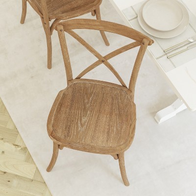 Natural Lime Wash Wood Cross Back Dining Chair