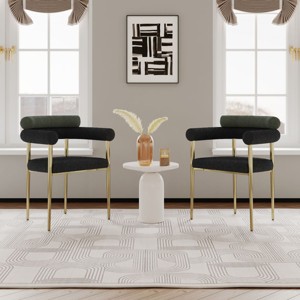 Fabric Upholstered Armrest Dining Chairs Set of 2,Round Boucle Backrest Dining Chair with Brushed Bronze Metal Legs,Kitchen Chair-Cuddlewood - 1 of 4