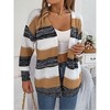 Women's Long Sleeve Hollow Out Color Block Striped Sweater Cardigan Fall Casual Jacket Shirt Top Khaki S - 2 of 4