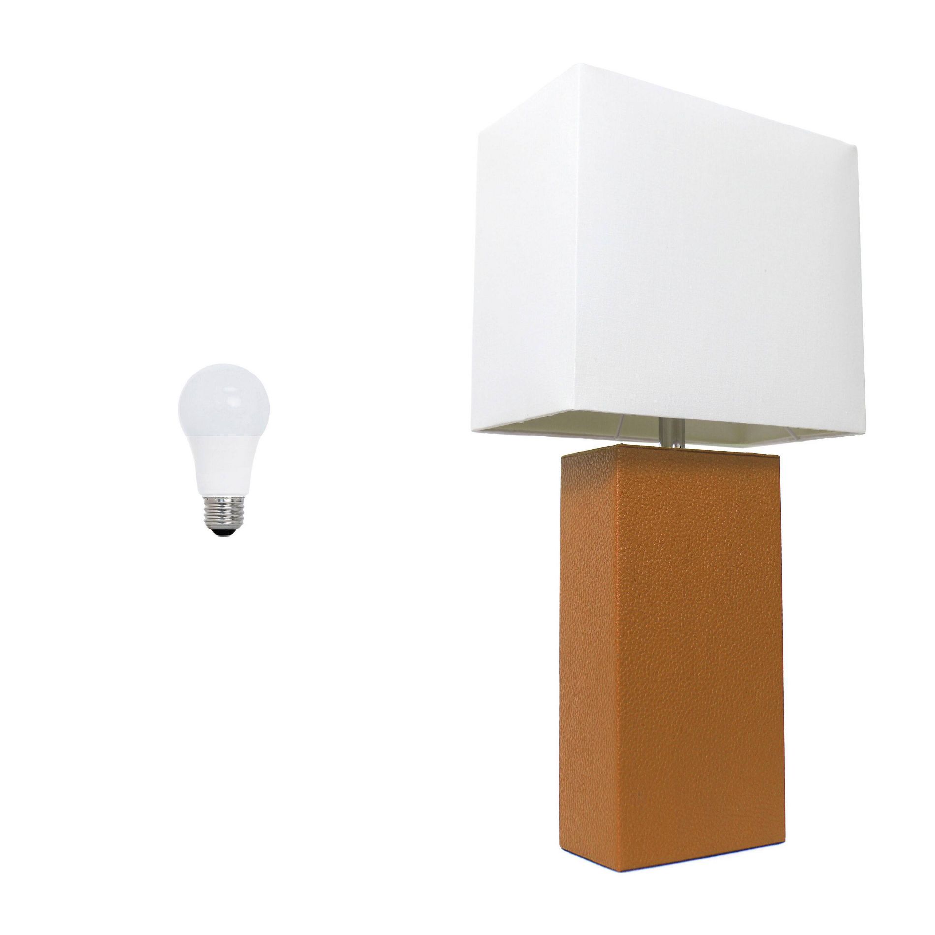 Lalia Home Lexington 21" Leather Base Modern Home Decor Bedside Table Lamp with Feit LED (Includes LED Light Bulb) Tan