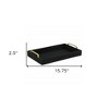 HomeRoots 16" Black Wood And Linen Serving Tray With Handles - 3 of 4