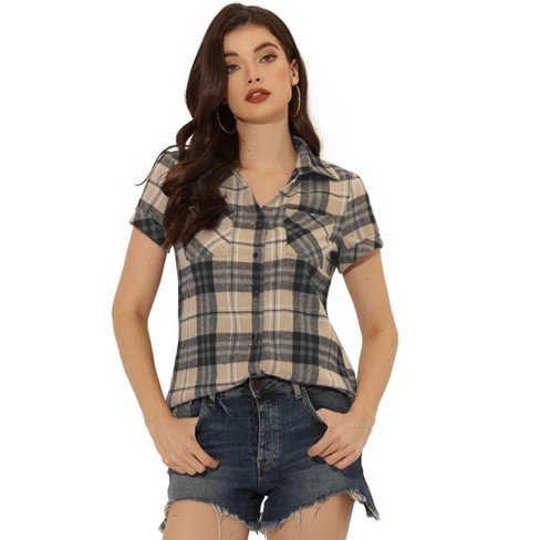 INSPIRE CHIC Women's Classic Short Sleeve Button Down Plaid Shirt - image 1 of 4