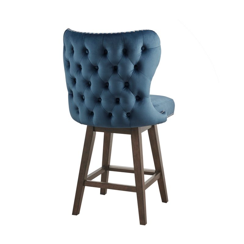 LIVN CO. Wingback Dark Blue Swivel Counter Stool with Nailhead Accent, 3 of 11