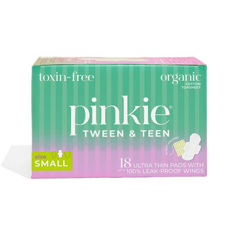 Pinkie Tween &#38; Teen Ultra-Thin Organic Topsheet Pads with Wings - Size Small - 18ct, 1 of 17