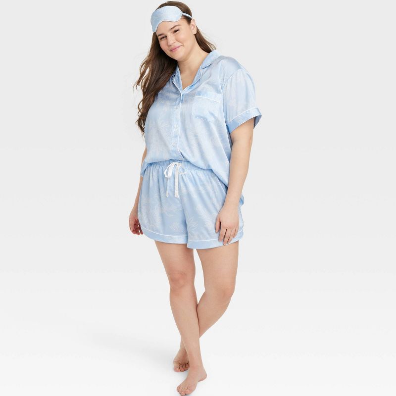 Women's 3pc Satin Short Sleeve Notch Collar Top and Shorts Pajama Set with Eye Mask - Stars Above™, 3 of 7