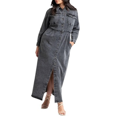 ELOQUII Women's Plus Size Denim Fitted Dress