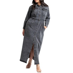 ELOQUII Women's Plus Size Denim Fitted Dress - 1 of 4