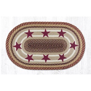 Earth Rugs Burgundy Stars Oval Rug – 27"x45" Hand-Braided Jute Mat with Primitive Patch Accents in Country Burgundy - 1 of 3