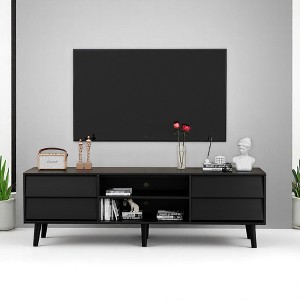 63" Vintage TV Stand with Bevel Design, Drawers & Open Shelves, Entertainment Center Console for Living Room, TV Media Console, Fits up to 60" TVs - 1 of 4