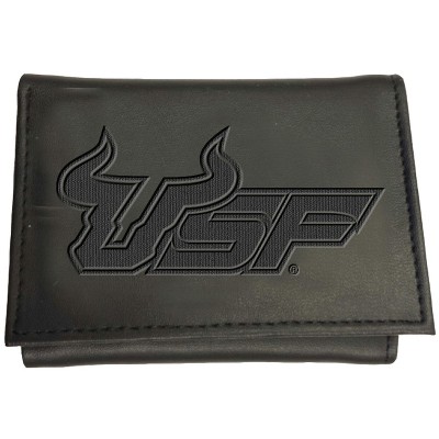 Evergreen NCAA South Florida Bulls Black Leather Trifold Wallet Officially Licensed with Gift Box