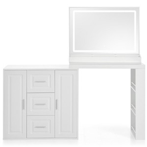 FONTOI Dressing Table with 3 Drawers and 2 Cabinets, 59" Makeup Vanity Desk with Mirror for Bedroom, White, 15.4"*54.2"*59.1" - 1 of 4